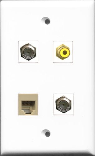 RiteAV 1 Port RCA Yellow 2 Port Coax Cable TV- F-Type and 1 Port Phone RJ11 RJ12 Beige Wall Plate