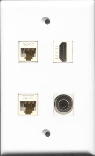 RiteAV 1 Port HDMI and 1 Port 3.5mm 2 Port Cat6 Ethernet White Wall Plate