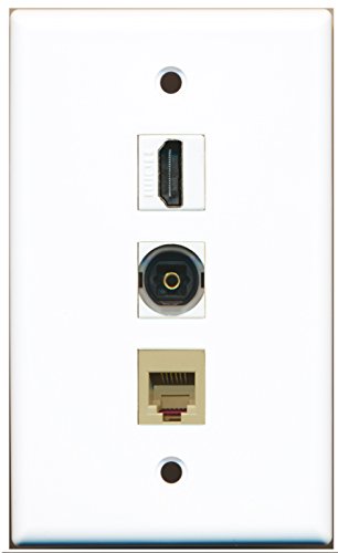 RiteAV - 1 Port HDMI and 1 Port Phone RJ11 RJ12 Beige and 1 Port Toslink Wall Plate