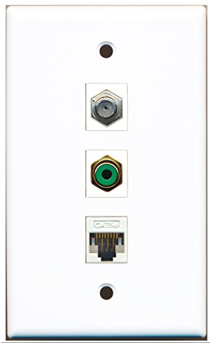 RiteAV - 1 Port RCA Green and 1 Port Coax Cable TV- F-Type and 1 Port Cat5e Ethernet White Wall Plate