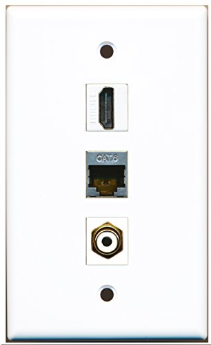RiteAV - 1 Port HDMI and 1 Port RCA White and 1 Port Shielded Cat6 Ethernet Wall Plate