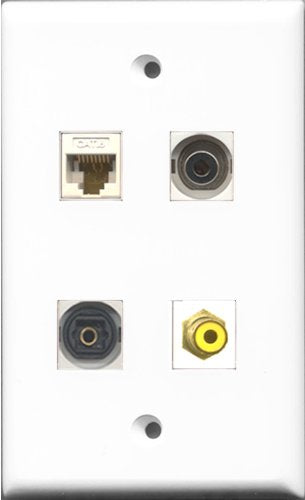 RiteAV 1 Port RCA Yellow and 1 Port Toslink and 1 Port 3.5mm and 1 Port Cat6 Ethernet White Wall Plate