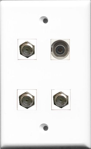 RiteAV - 3 Port Coax Cable TV- F-Type and 1 Port 3.5mm Wall Plate