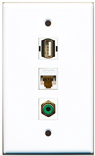 RiteAV - 1 Port RCA Green and 1 Port USB A-A and 1 Port Cat6 Ethernet White Wall Plate
