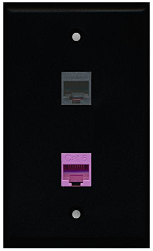 RiteAV - Black 1 Port Phone Black 1 Port Cat6 Ethernet Purple Wall Plate