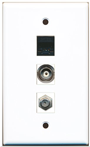 RiteAV - 1 Port Coax Cable TV- F-Type and 1 Port BNC and 1 Port Cat5e Ethernet Black Wall Plate