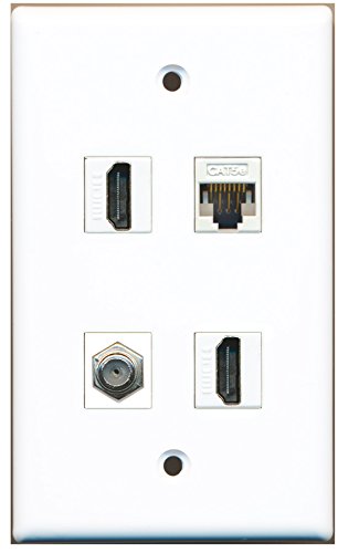 RiteAV - 2 Port HDMI 1 Port Coax Cable TV- F-Type 1 Port Cat5e Ethernet White Wall Plate