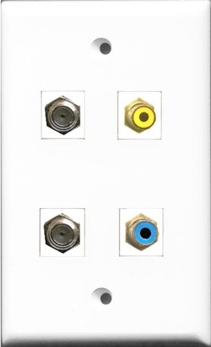 RiteAV 1 Port RCA Yellow and 1 Port RCA Blue 2 Port Coax Cable TV- F-Type Wall Plate