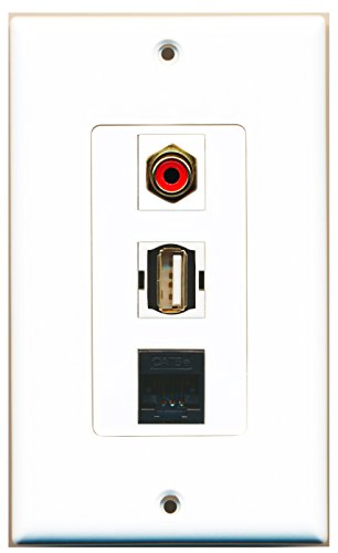 RiteAV - 1 Port RCA Red and 1 Port USB A-A and 1 Port Cat5e Ethernet Black Decorative Wall Plate Decorative