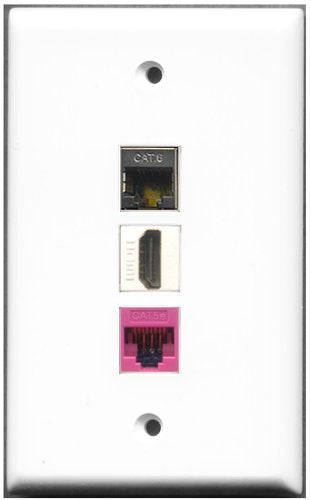 RiteAV - 1 Port HDMI 1 Shielded Cat6 Ethernet 1 Cat5e Ethernet Pink Wall Plate