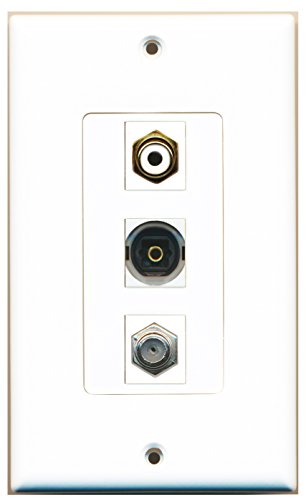 RiteAV - 1 Port RCA White and 1 Port Coax Cable TV- F-Type and 1 Port Toslink Decorative Wall Plate Decorative