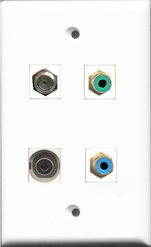 RiteAV 1 Port RCA Green and 1 Port RCA Blue and 1 Port Coax Cable TV- F-Type and 1 Port 3.5mm Wall Plate