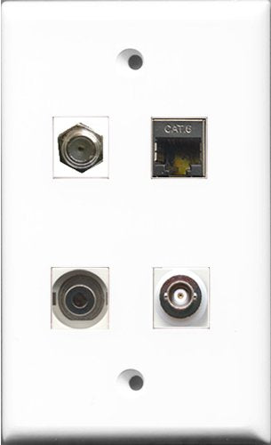 RiteAV 1 Port Coax Cable TV- F-Type and 1 Port Shielded Cat6 Ethernet and 1 Port 3.5mm and 1 Port BNC Wall Plate