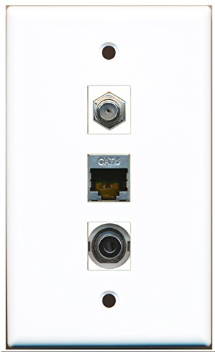 RiteAV - 1 Port Coax Cable TV- F-Type and 1 Port Shielded Cat6 Ethernet and 1 Port 3.5mm Wall Plate
