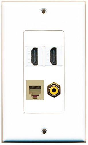 RiteAV - 2 Port HDMI 1 Port RCA Yellow 1 Port Phone RJ11 RJ12 Beige Wall Plate Decorative