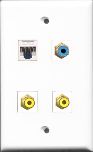 RiteAV - 2 Port RCA Yellow and 1 Port RCA Blue and 1 Port Cat5e Ethernet White Wall Plate
