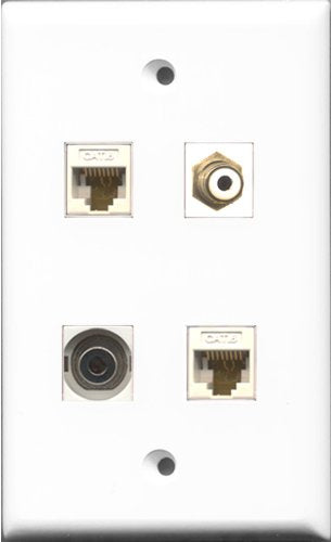 RiteAV 1 Port RCA White and 1 Port 3.5mm 2 Port Cat6 Ethernet White Wall Plate