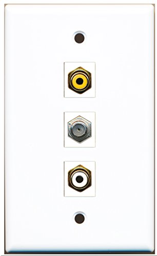 RiteAV - 1 Port RCA White and 1 Port RCA Yellow and 1 Port Coax Cable TV- F-Type Wall Plate