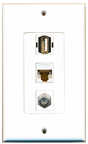 RiteAV - 1 Port Coax Cable TV- F-Type and 1 Port USB A-A and 1 Port Cat6 Ethernet White Decorative Wall Plate Decorative