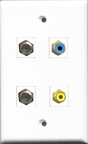 RiteAV 1 Port RCA Yellow and 1 Port RCA Blue 2 Port Coax Cable TV- F-Type Wall Plate