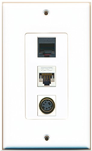 RiteAV - 1 Port Phone RJ11 RJ12 Black and 1 Port S-Video and 1 Port Cat5e Ethernet White Decorative Wall Plate