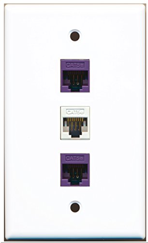 RiteAV - 1 Port Cat5e Ethernet White 2 Port Cat5e Ethernet Purple Wall Plate