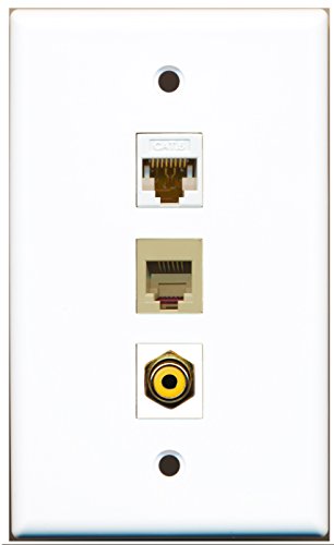 RiteAV - 1 Port RCA Yellow and 1 Port Phone RJ11 RJ12 Beige and 1 Port Cat6 Ethernet White Wall Plate