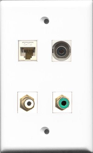 RiteAV 1 Port RCA White and 1 Port RCA Green and 1 Port 3.5mm and 1 Port Cat6 Ethernet White Wall Plate