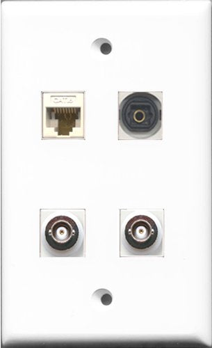 RiteAV 1 Port Toslink 2 Port BNC and 1 Port Cat6 Ethernet White Wall Plate