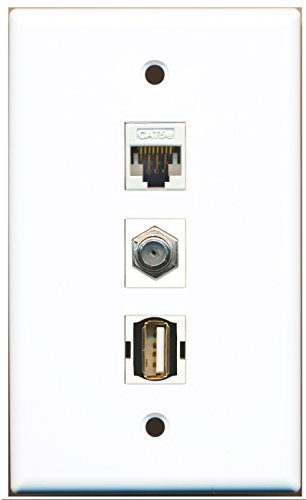 RiteAV - 1 Port Coax Cable TV- F-Type and 1 Port USB A-A and 1 Port Cat5e Ethernet White Wall Plate