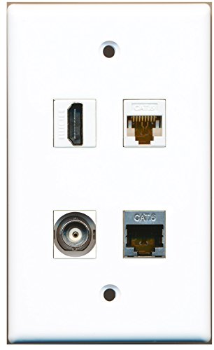 RiteAV - 1 Port HDMI 1 Port Shielded Cat6 Ethernet 1 Port BNC 1 Port Cat6 Ethernet White Wall Plate