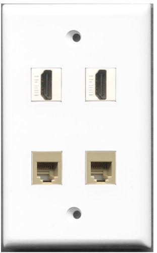 RiteAV - 2 Port HDMI 2 Port Phone RJ11 RJ12 Beige Wall Plate