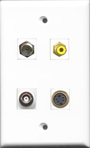 RiteAV 1 Port RCA Yellow and 1 Port Coax Cable TV- F-Type and 1 Port S-Video and 1 Port BNC Wall Plate