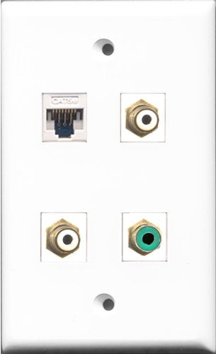 RiteAV - 2 Port RCA White and 1 Port RCA Green and 1 Port Cat5e Ethernet White Wall Plate