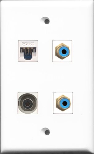 RiteAV - 2 Port RCA Blue and 1 Port 3.5mm and 1 Port Cat5e Ethernet White Wall Plate
