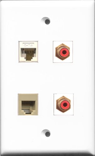 RiteAV - 2 Port RCA Red and 1 Port Phone RJ11 RJ12 Beige and 1 Port Cat6 Ethernet White Wall Plate