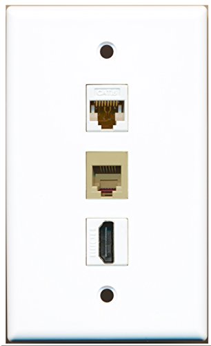 RiteAV - 1 Port HDMI and 1 Port Phone RJ11 RJ12 Beige and 1 Port Cat6 Ethernet White Wall Plate