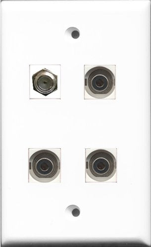 RiteAV 1 Port Coax Cable TV- F-Type 3 Port 3.5mm Wall Plate