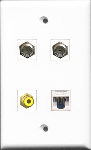 RiteAV 1 Port RCA Yellow 2 Port Coax Cable TV- F-Type and 1 Port Cat5e Ethernet White Wall Plate