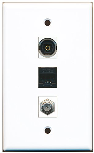 RiteAV - 1 Port Coax Cable TV- F-Type and 1 Port Toslink and 1 Port Cat5e Ethernet Black Wall Plate
