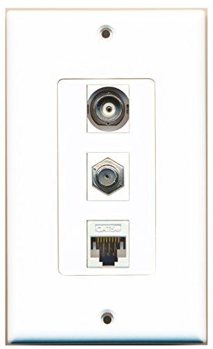 RiteAV - 1 Port Coax Cable TV- F-Type and 1 Port BNC and 1 Port Cat5e Ethernet White Decorative Wall Plate Decorative