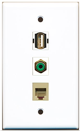 RiteAV - 1 Port RCA Green and 1 Port USB A-A and 1 Port Phone RJ11 RJ12 Beige Wall Plate