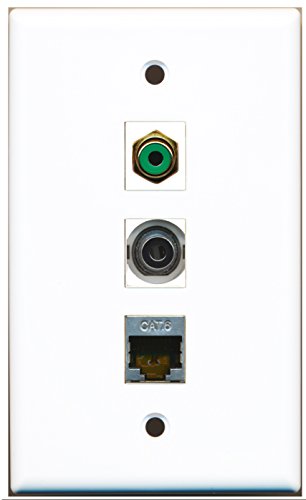 RiteAV - 1 Port RCA Green and 1 Port Shielded Cat6 Ethernet and 1 Port 3.5mm Wall Plate