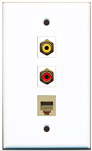 RiteAV - 1 Port RCA Red and 1 Port RCA Yellow and 1 Port Phone RJ11 RJ12 Beige Wall Plate