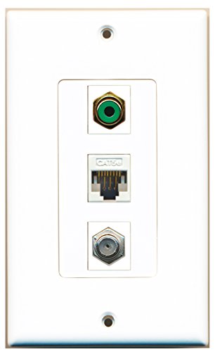 RiteAV - 1 Port RCA Green and 1 Port Coax Cable TV- F-Type and 1 Port Cat5e Ethernet White Decorative Wall Plate