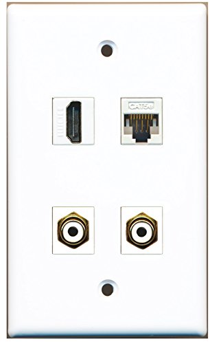 RiteAV - 1 Port HDMI 2 Port RCA White 1 Port Cat5e Ethernet White Wall Plate