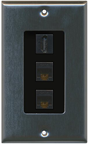 RiteAV - 1 Port HDMI 2 Port Cat6 Ethernet Decorative Wall Plate - Stainless/Black
