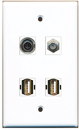 RiteAV - 1 Port Coax Cable TV- F-Type 2 Port USB A-A 1 Port 3.5mm Wall Plate
