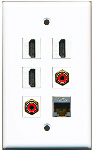RiteAV - 3 HDMI 2 Port RCA Red 1 Port Shielded Cat6 Ethernet Wall Plate