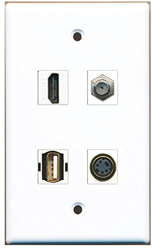 RiteAV - 1 Port HDMI 1 Port Coax Cable TV- F-Type 1 Port USB A-A 1 Port S-Video Wall Plate
